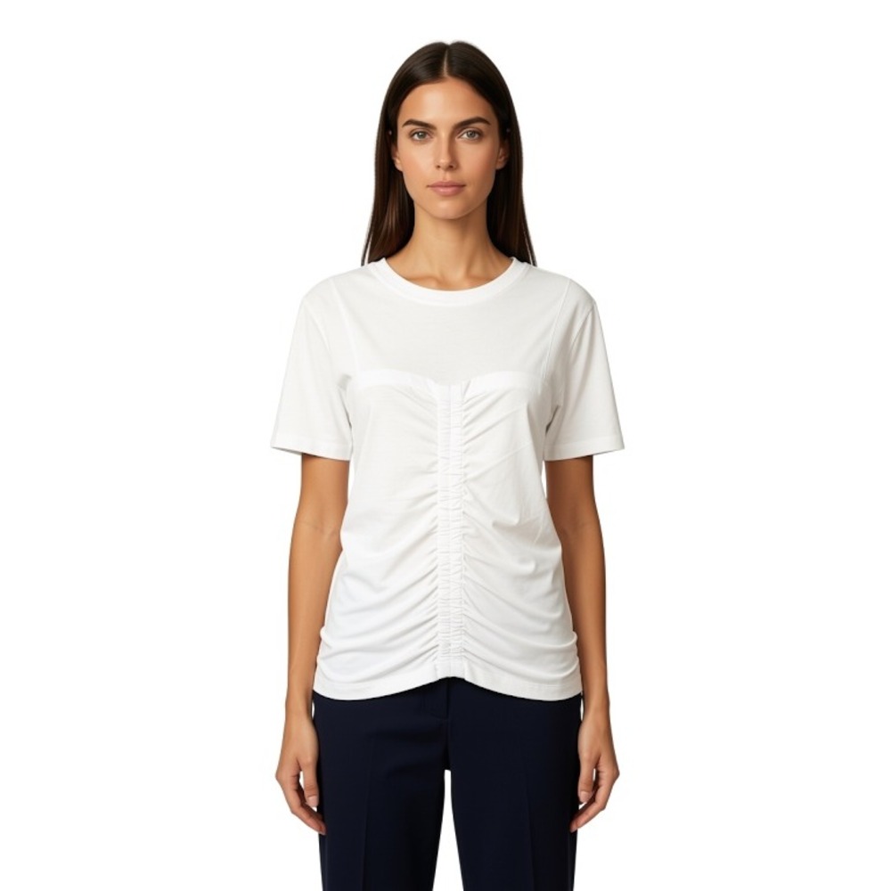 Sandro Paris Simeon White Ruched Front Cotton T-Shirt Size 2 SFPTS01082 NEW